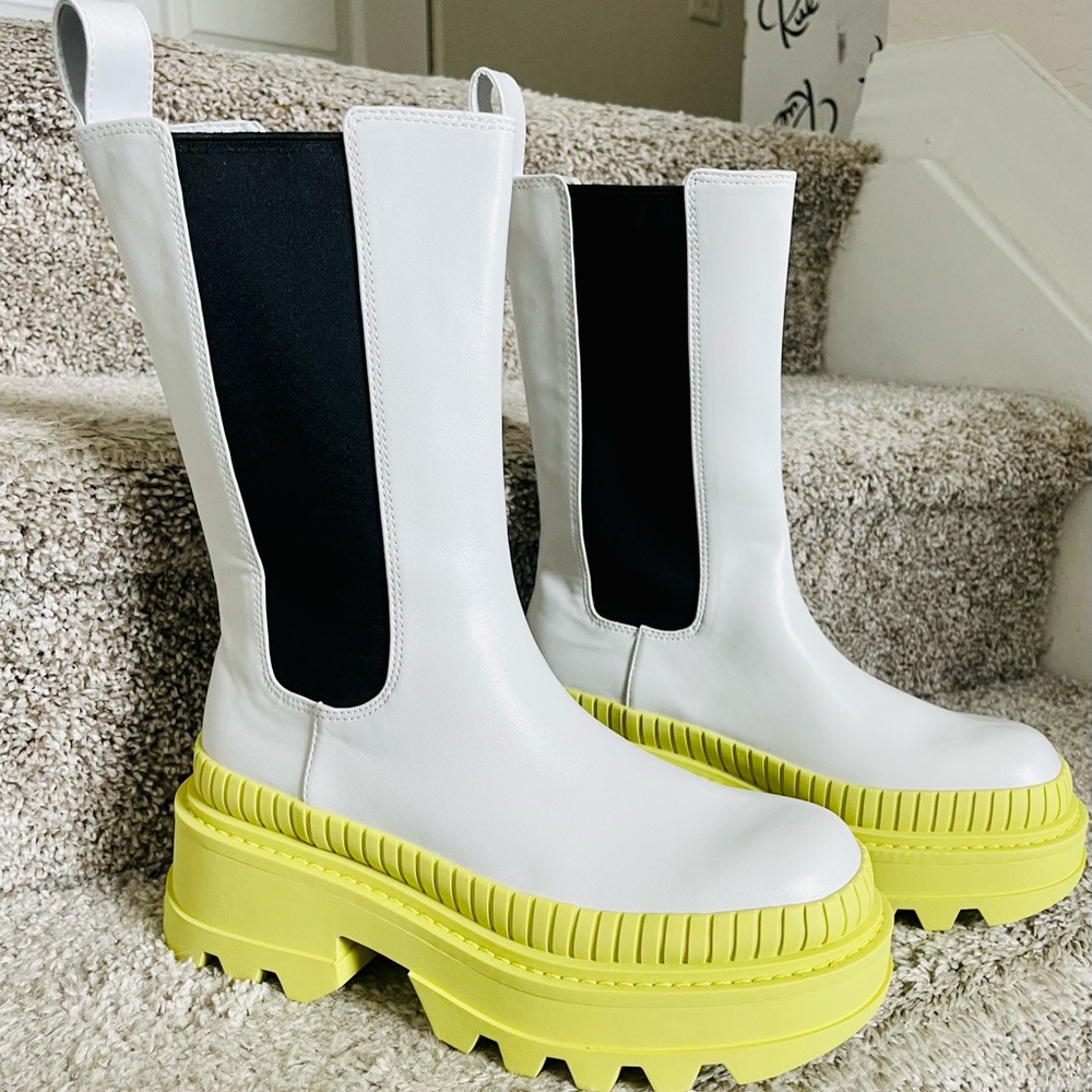 Charles & Keith White and Yellow Platform Boots
